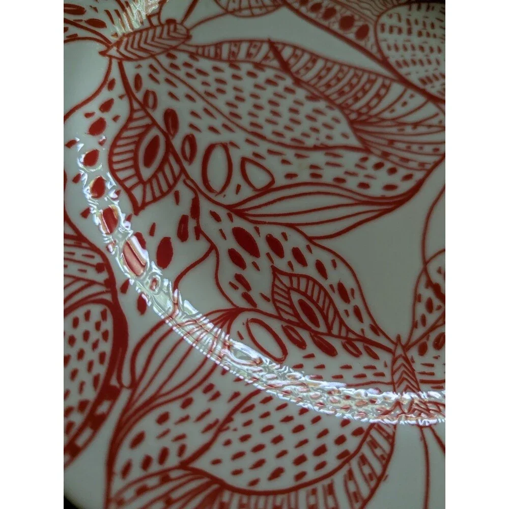Anthropologie Dinner Plate Red White Butterfly Art NEW Glossy 10.75